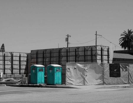 Porta Potty Rental in San Fernando Valley, California - Blue Colour Porta Potties at a construction site